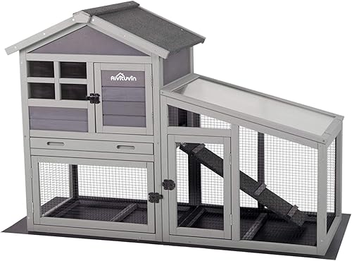 Aivituvin Rabbit Hutch Outdoor Chickecn Coop - Jaula de conejito para interiores con bandeja extraíble, versión mejorada, malla de alambre inferior