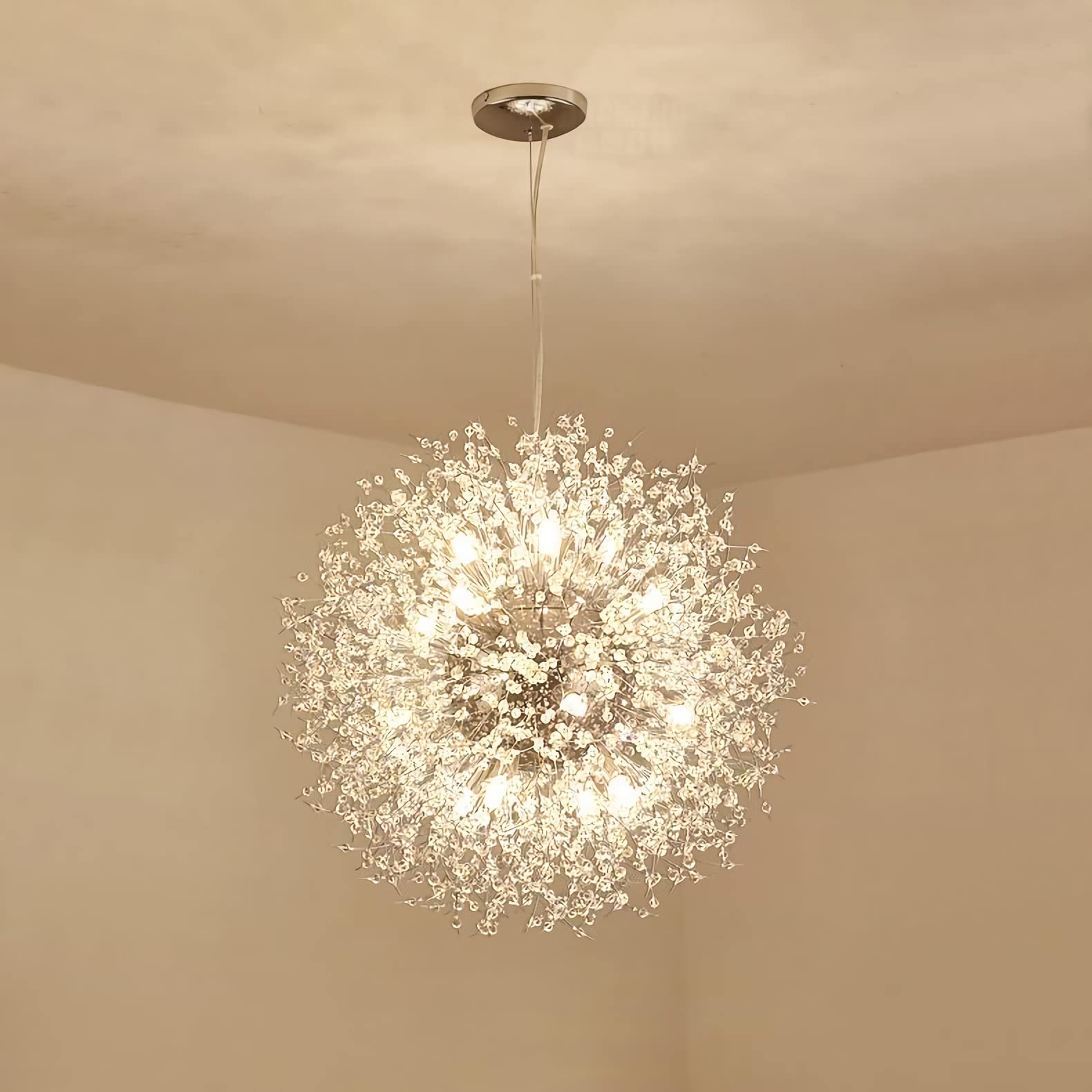 Plafonnier en Cristal Moderne, Luminaire Suspendu Pissenlit Intensité Variable pour Chambre