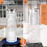 Glass Water Pitcher with Stainless Steel Lid, Wide Mouth Water Carafe Flask Glass Container with Handle, Good Heat Resistance Juice Milk Jar Tea Jug (Straight, 1500ml)