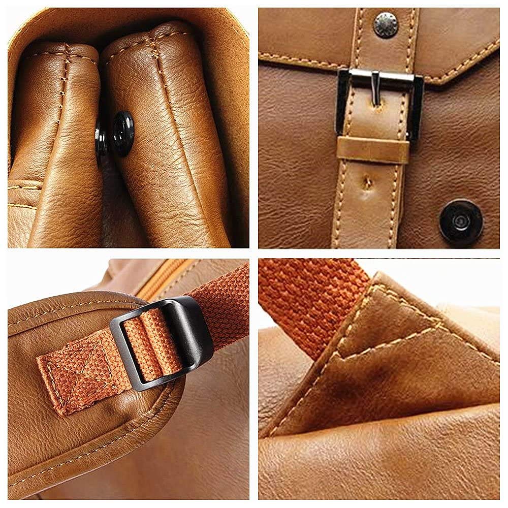 Retro PU-Leder Vintage Rucksack Wanderrucksack Damen Herren Schultertasche, L, Braun 1