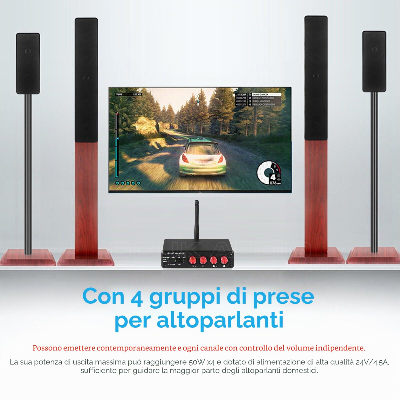 Douk Audio HiFi Bluetooth 5.0 Digital Power Amplifier Stereo 2/4 Channel Audio Amplificatore 50W x 4