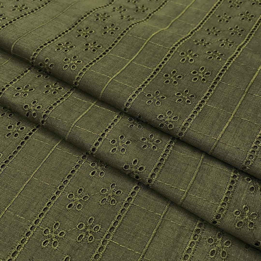LCX Lightweight Hakoba Cotton Fabric | Embroidered Material for Fashion & Interiors | for All-Purpose Stitching and Designing - Hakoba-05 (Olive Green, 2)-image-48