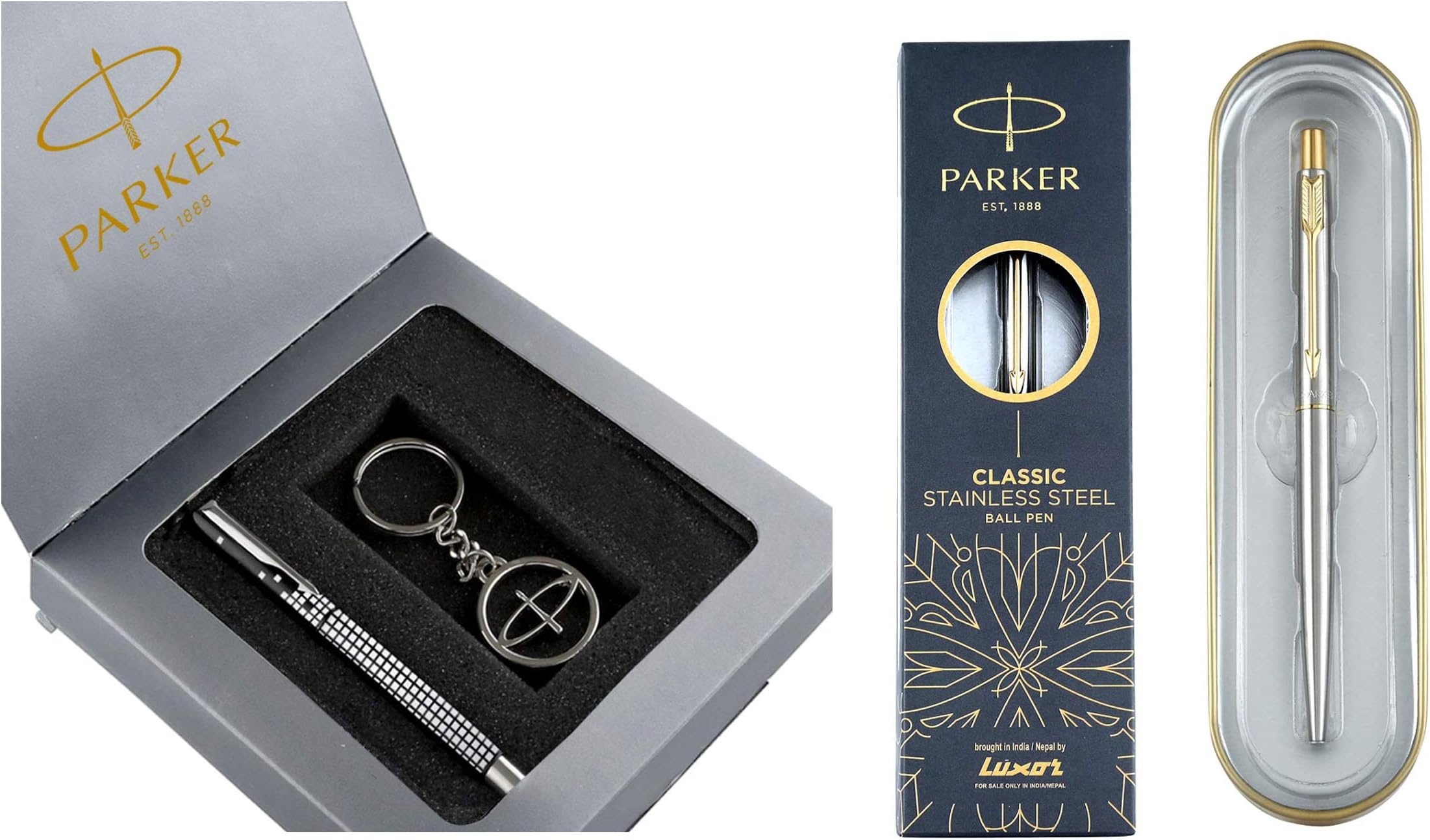 Parker Vector Roller Ball Pen with Free Key Chain Moments Classic Gold Trim Ball Pen (Silver)
