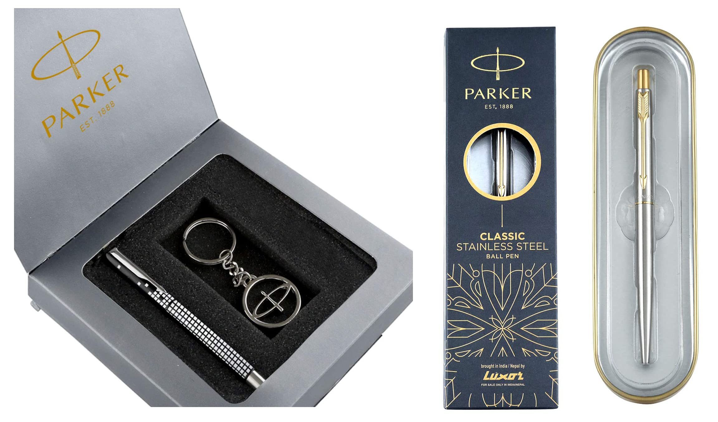Parker Vector Roller Ball Pen with Free Key Chain Moments Classic Gold Trim Ball Pen (Silver)