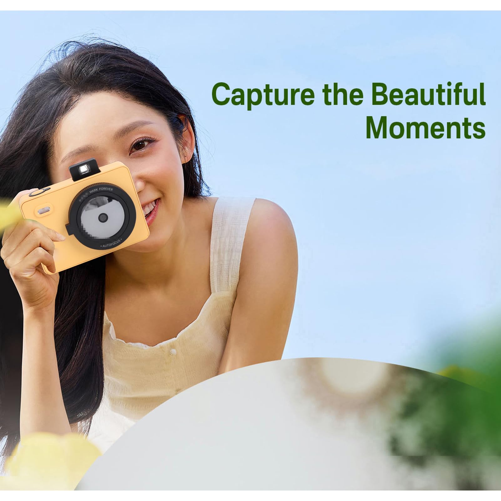 Fafeicy Impresora Fotográfica Portátil, Impresora de Cámara Instantánea Z5 de 271 dpi con Visor Emergente, 5 Filtros Creativos y Luz de Flash LED 5000K-6000K para Viajes, Hogar y (Yellow)