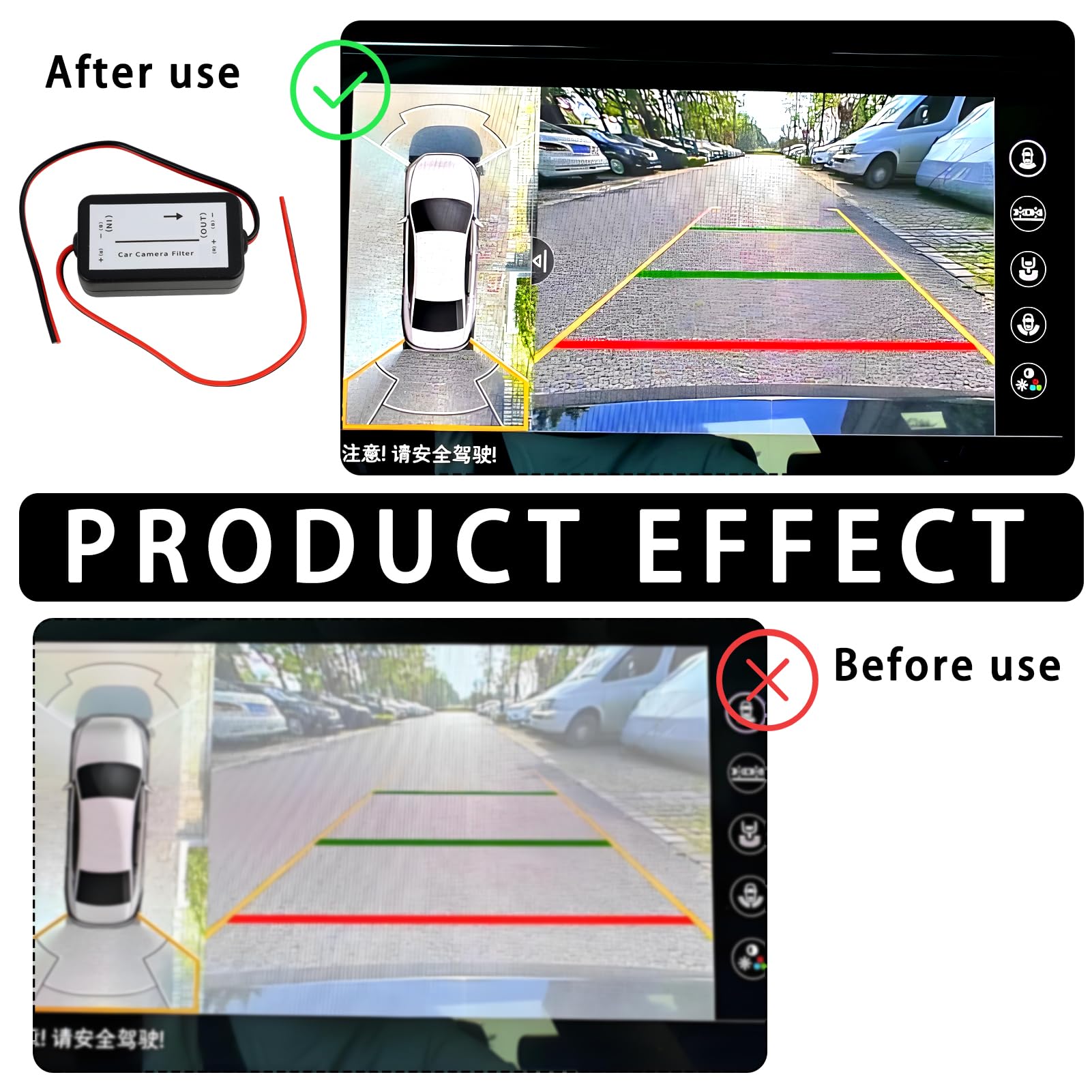 2 filtri per fotocamera posteriore dell'auto, filtro da 12 V, relè di potenza DC, condensatore, filtro per retromarcia, 12 V DC, filtro di segnale per auto, adatto per auto