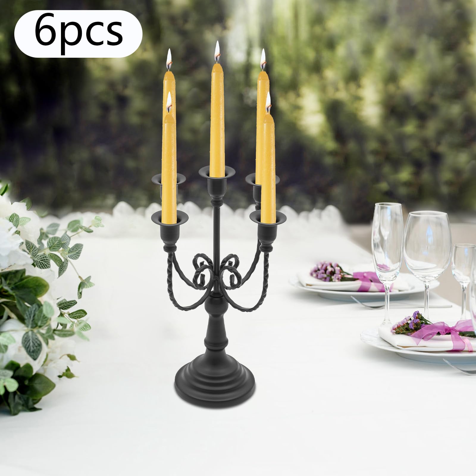6 Stück Kerzenständer aus Metall 5 Arme Kerzenständer für Hochzeit Geburtstag Esstisch usw Kerzenhalter für Tischdekorationen Heimdekorationen (Schwarz)