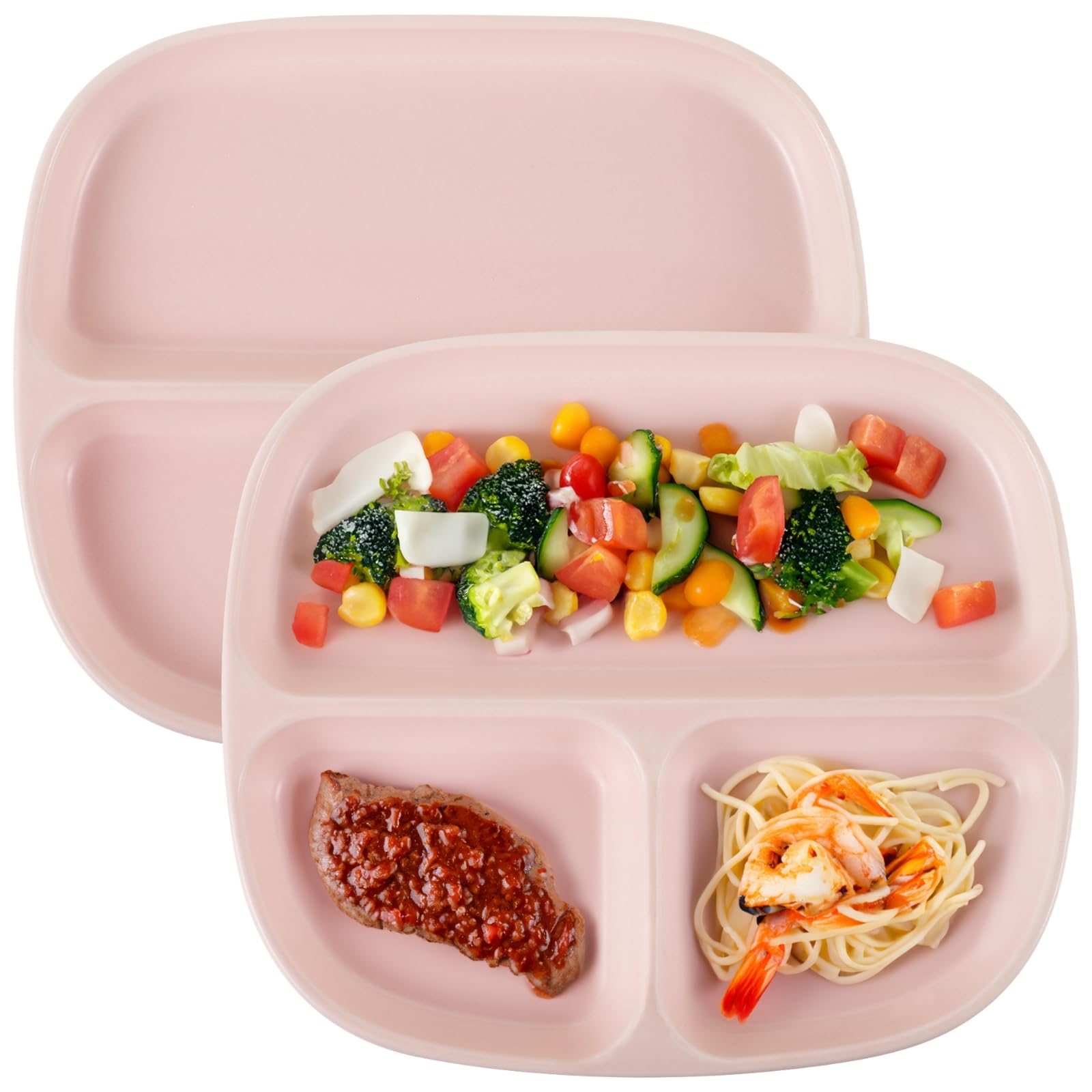 Lot de 2 assiettes de contrôle des portions en céramique de 21,6 cm pour adultes, assiettes carrées en porcelaine pour repas équilibrés, rose