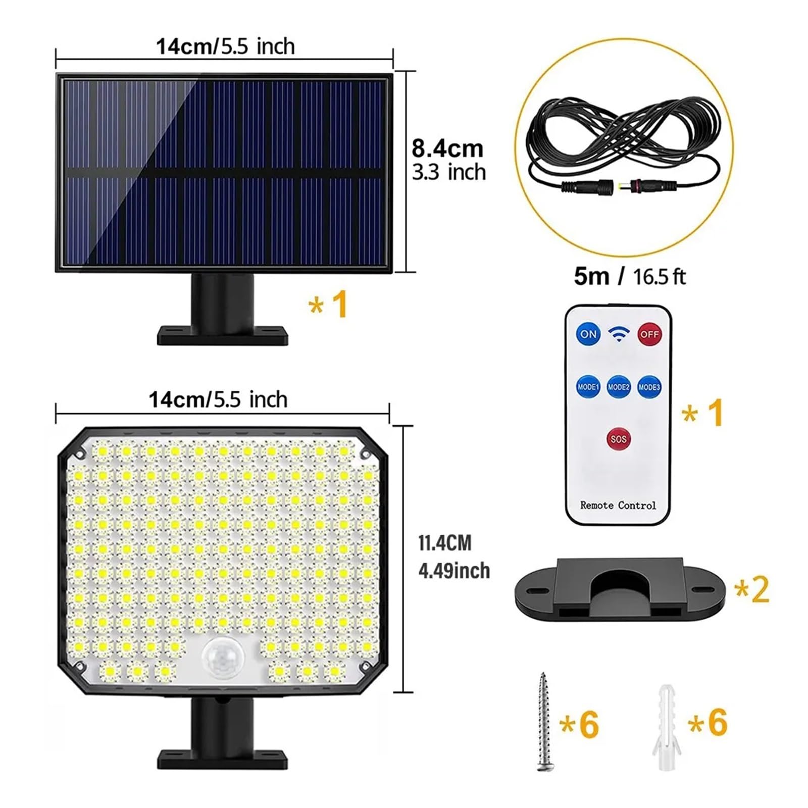 Lampa solarna zewnętrzna, 118LED Zewnętrzna lampa ścienna solarna z czujnikiem ruchu, em IP65, wodoodporna, do garażu, na patio, do bezpiecznej lampy ściennej