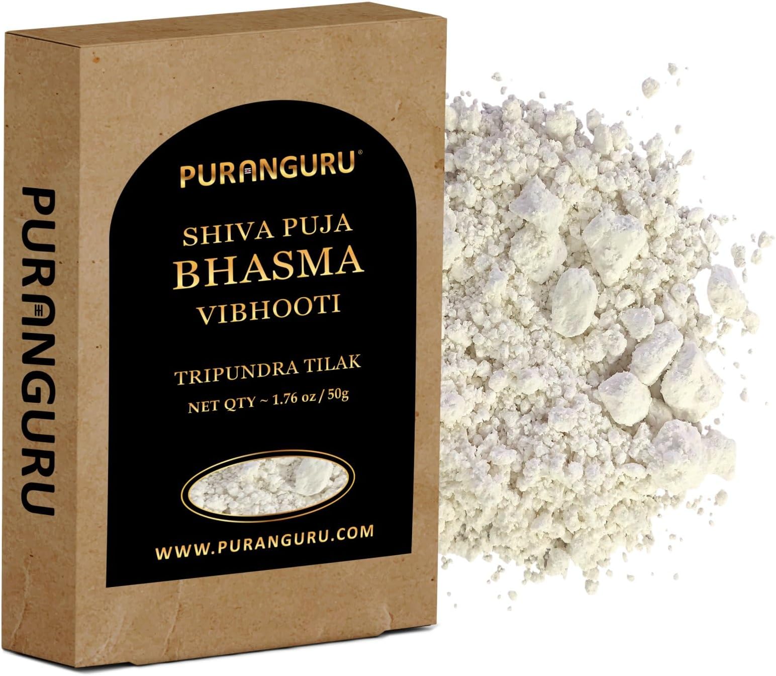 Shiva Puja Bhasma Vibhooti | 50g/1.76 oz | Fragrance-Free | Holy Ash Vibhuti Powder | Shiv Tripundra Tilak Forehead Ceremonial Mark | Third Eye Ajna Chakra | Spirituality, Peace, Tranquility