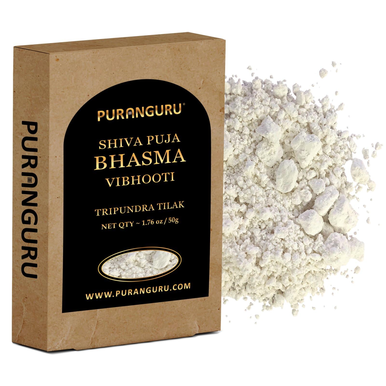 Shiva Puja Bhasma Vibhooti | 50g/1.76 oz | Fragrance-Free | Holy Ash Vibhuti Powder | Shiv Tripundra Tilak Forehead Ceremonial Mark | Third Eye Ajna Chakra | Spirituality, Peace, Tranquility