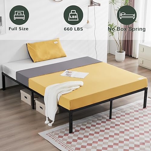 Miniatura 3 de Bonnlo Base de cama matrimonial de plataforma de metal de 18 pulgadas, no necesita somier, base de colchón, soporte de listones de acero resistente,