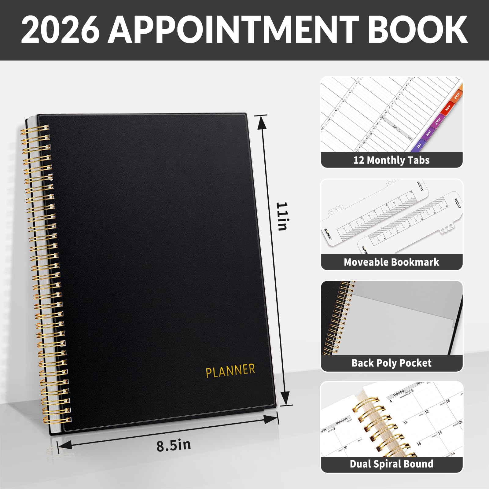 SUNEE 2026 Appointment Book Quarter-Hourly Weekly Monthly - from January 2026 - December 2026 8 5x11 Weekly Planner — view 4