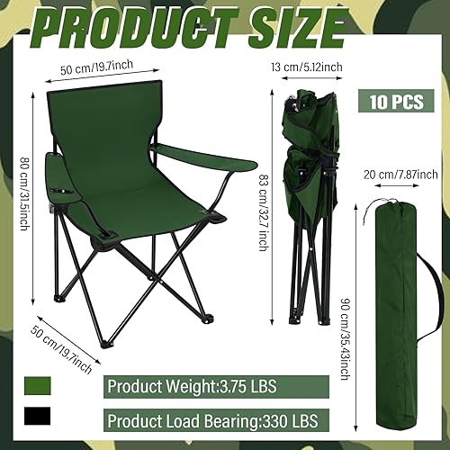 Miniatura 2 de Huwena Paquete de 10 sillas plegables de camping con bolsa de transporte, sillas de césped portátiles al aire libre, sillas de playa ligeras