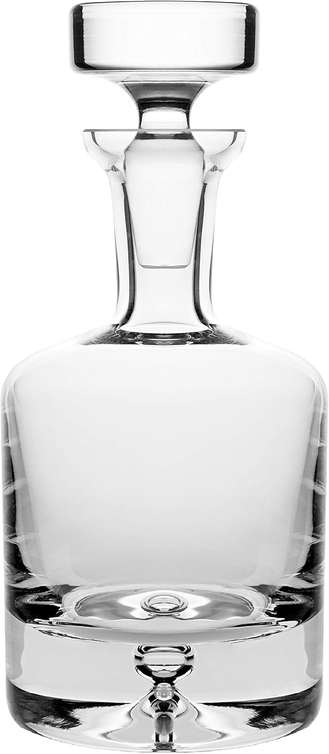 Whiskey Decanter And Tumbler 5 pc. Set - Glass with Bubble in Base - Decanter 25 oz. - 4 Glass Double Old Fashioned Tumblers - DOF Tumbler - 9.5 oz. (Ounces) - Made in Europe - by Barski