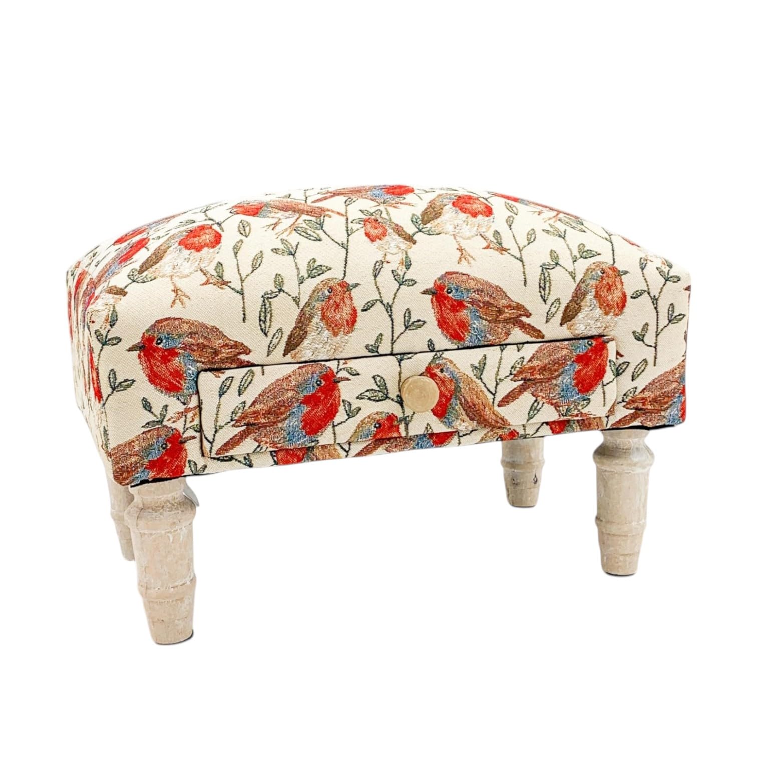 AcaciaHome Stylish & Durable Tapestry Deluxe Upholstered Ottoman Footstool with Drawer - Solid wood Lounge Padded Removable Legs Stool for Home, Bedroom, Living Space or Office (Robin Bird) โ image 1