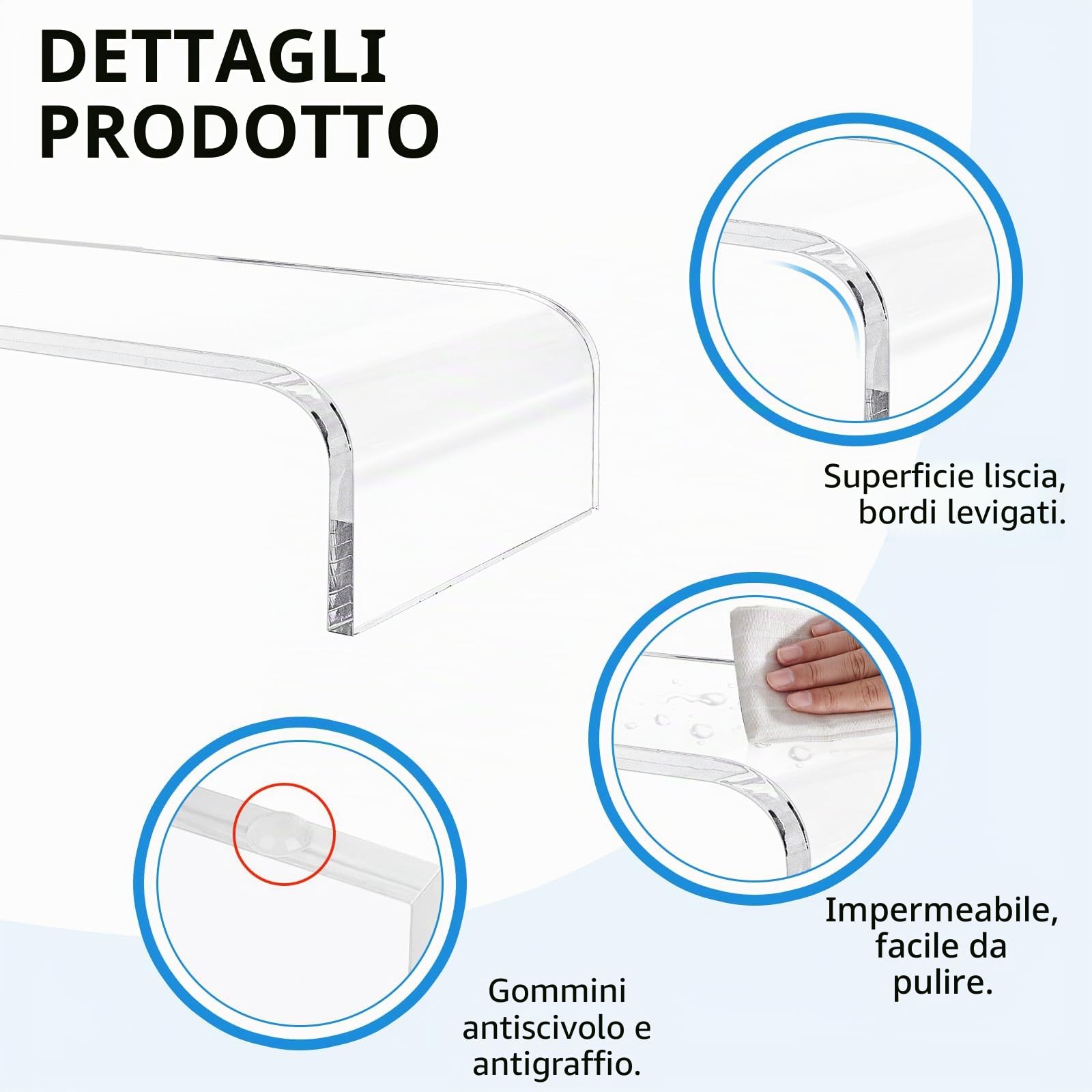 SWAWIS Monitor Riser Acrilico 34x19x10cm Spessore 10mm Supporto Monitor Supporto Monitor Riser Scrivania Schermo Riser per Computer Laptop Schermi