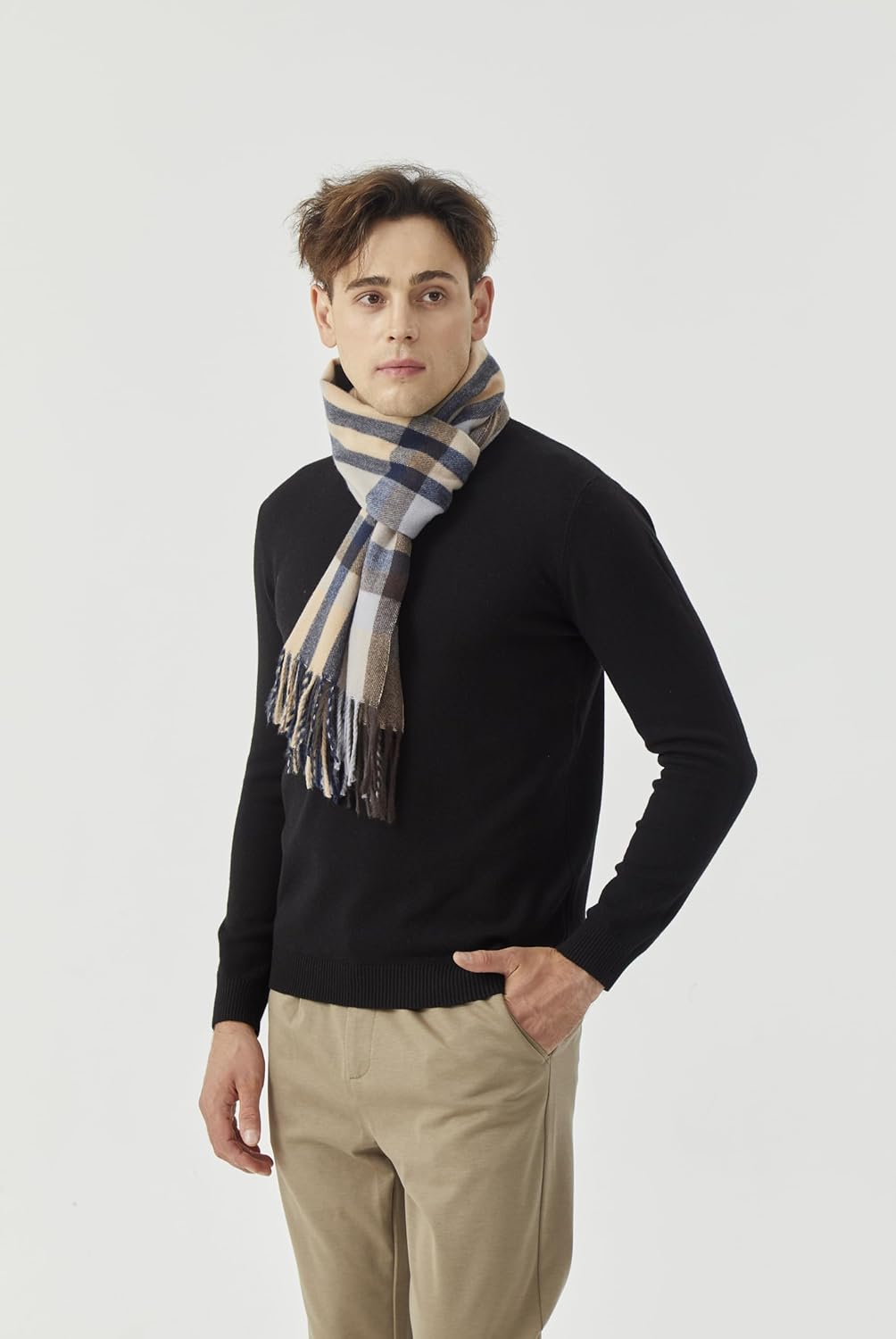 Winter Scarf For Men Ultra-Soft Plaid Tassel Men Scarf Warm Soft Cashmere Feel 73"×12" - Image 7