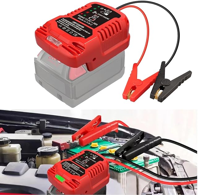 Jump Starter Adapter for Milwaukee Battery,12V Portable Car Jumper Cables,Automotive Booster Cable Adapter,Up to 3.5L Gas 6.5L Diesel Engines,(Battery not Included)