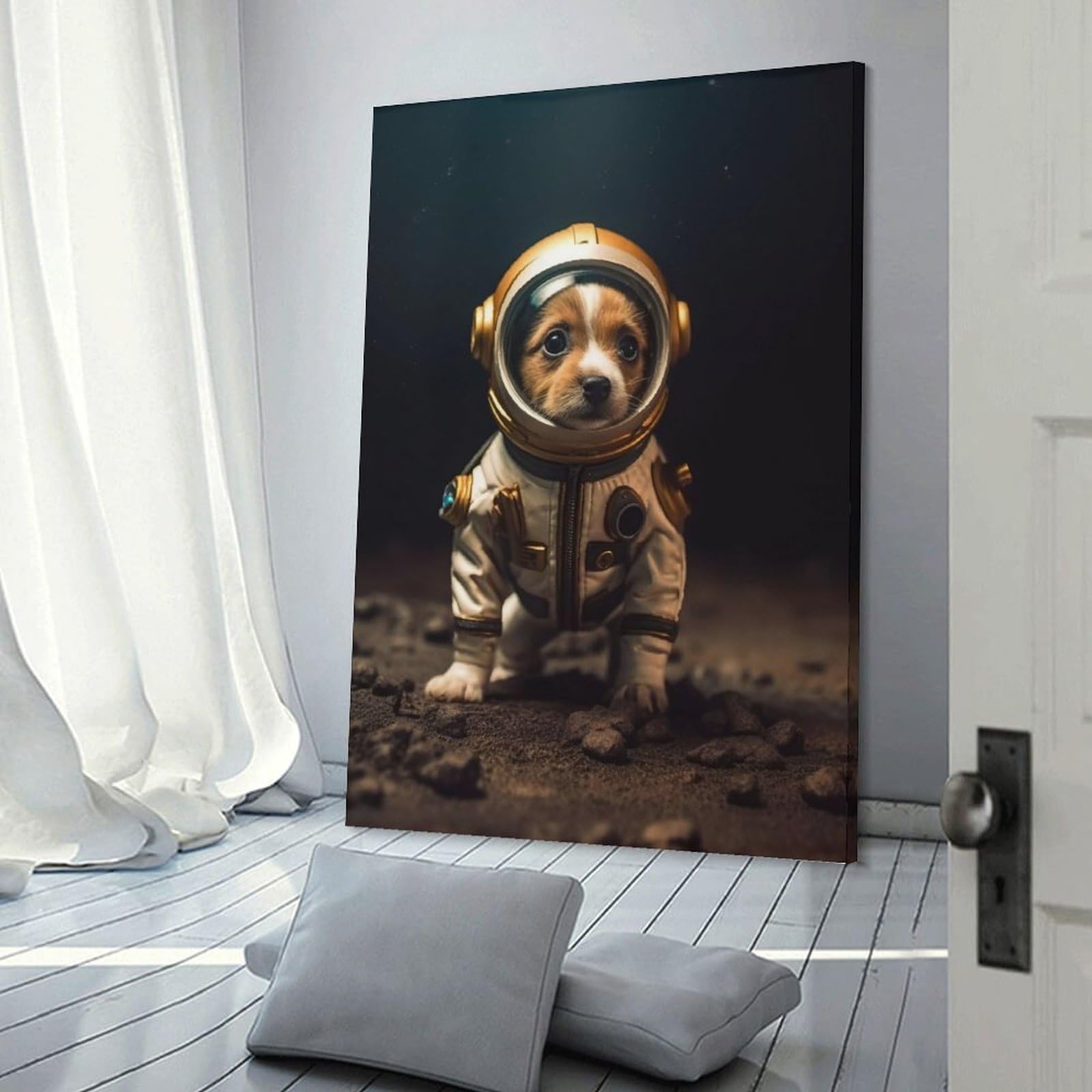 Junmoney Frame-Cosmonaut Dog Wall Art Print Cosmonaut Dog, 24X36inch(60X90cm), For Picture Wall Styling In Lounge Or Bedroom, Wall Decor Suited To Curated Displays