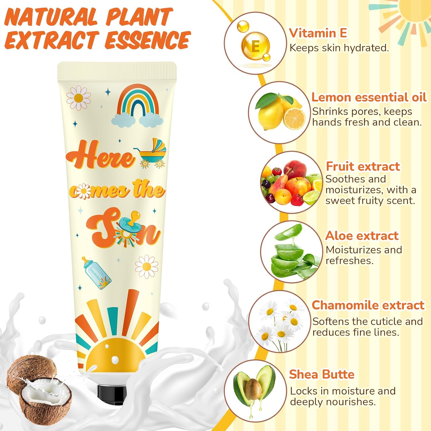 24 Sets Here Comes The Son Baby Shower Hand Cream Bulk Sunshine Baby Shower Favors Hand Cream for Guests Travel Size Lotion with Organza Bags