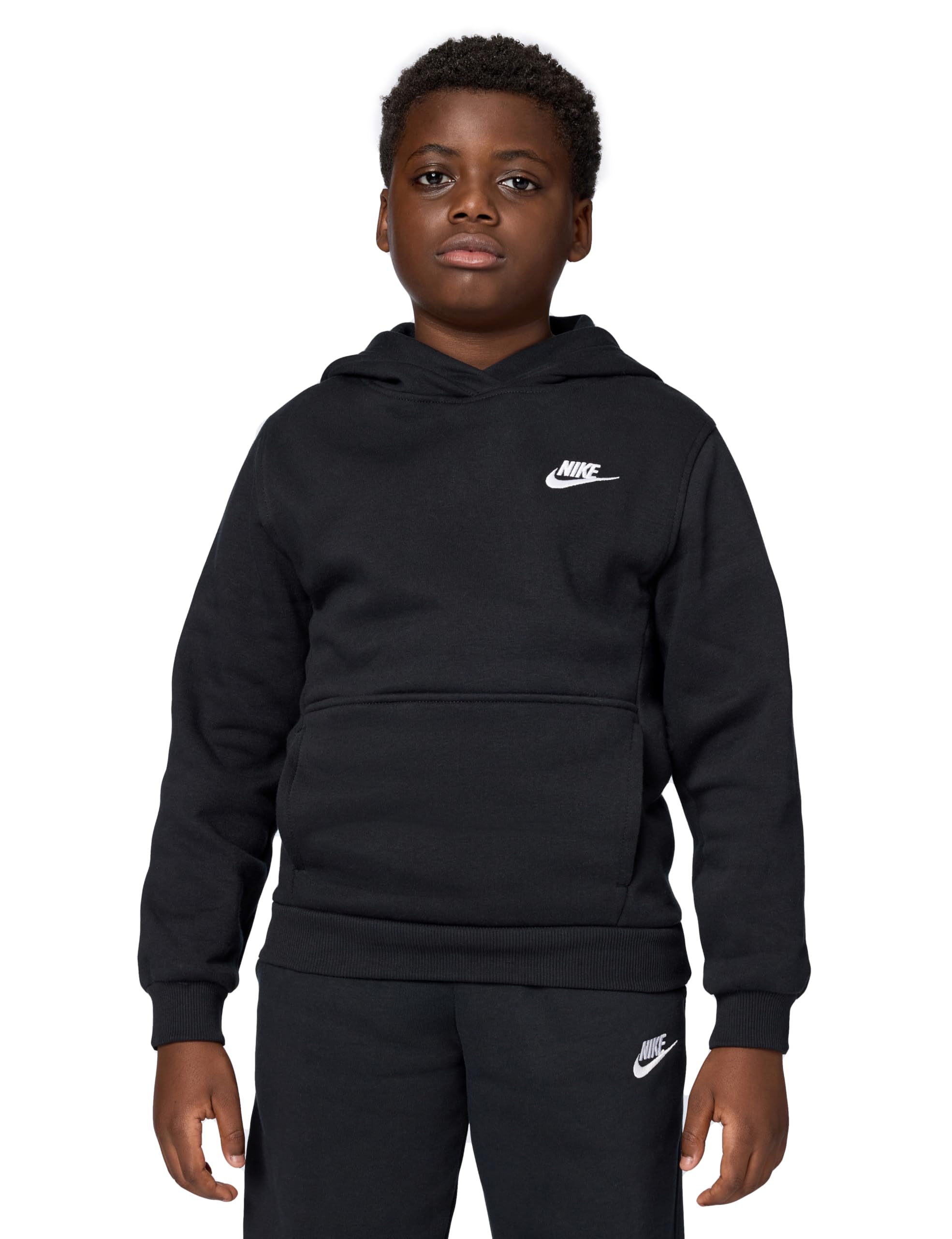 Nike Mixte Enfant K NSW Club FLC HDY Lbr Hooded Long Sleeve Top, Black/​White, 10-​11 Ans EU