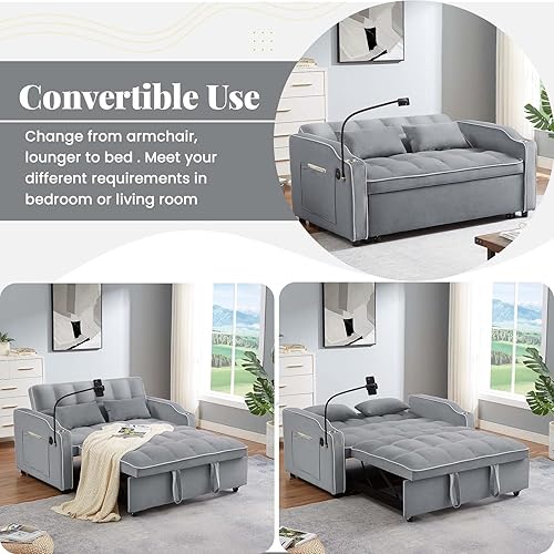 Miniatura 10 de FTOPBTB Sofá cama extraíble de terciopelo 3 en 1 con soporte para tazas y puerto USB, moderno sofá biplaza convertible de 2 plazas con soporte para