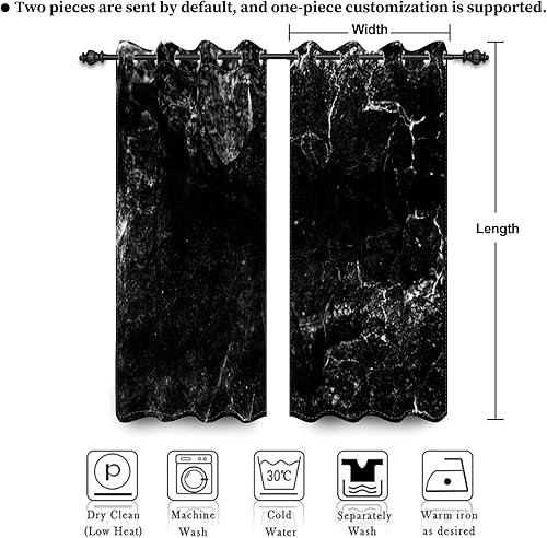 Miniatura 7 de Renaiss Cortinas opacas de mármol de 29 x 45 pulgadas juego de 2 paneles cortinas de ventana con estampado de textura de mármol blanco y negro