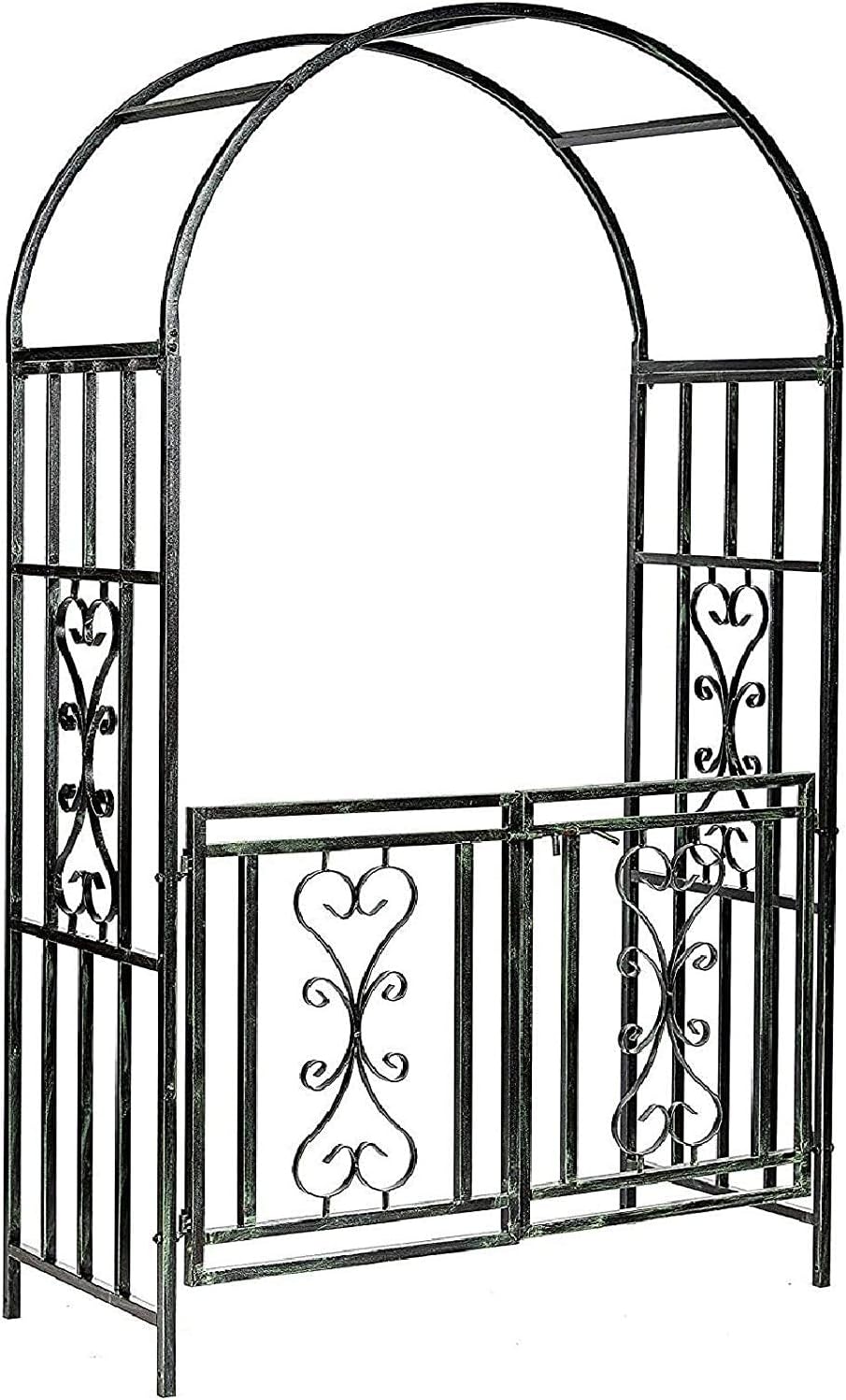 Patio Large Black Metal Rose Arch With Gate Wedding Archway Ornament Arbour Pergola For Climbing Plants Trellis Support