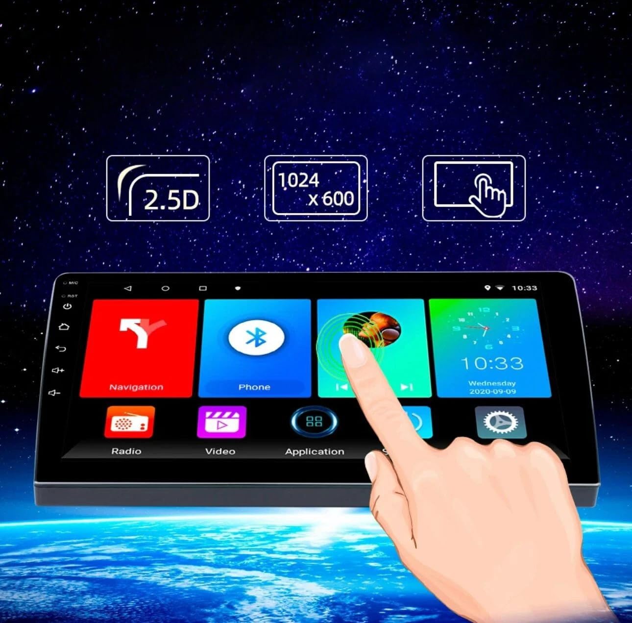 AUTORADIO 1 DIN ANDROID BLUETOOTH CON SCHERMO DA 9" CARPLAY GPS WIFI CON 4GB DI RAM + 64GB DI ROM CON RETROCAMERA PARCHEGGIO