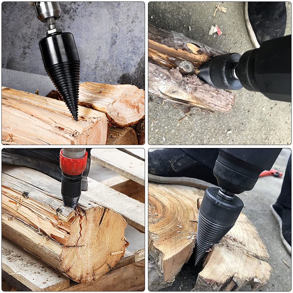 Taladro divisor de leña, 50mm Divisor de Troncos, broca de división de madera, cortador de leña, Taladro cono divisor de madera Partir troncos de madera con 3 mangos de perforación