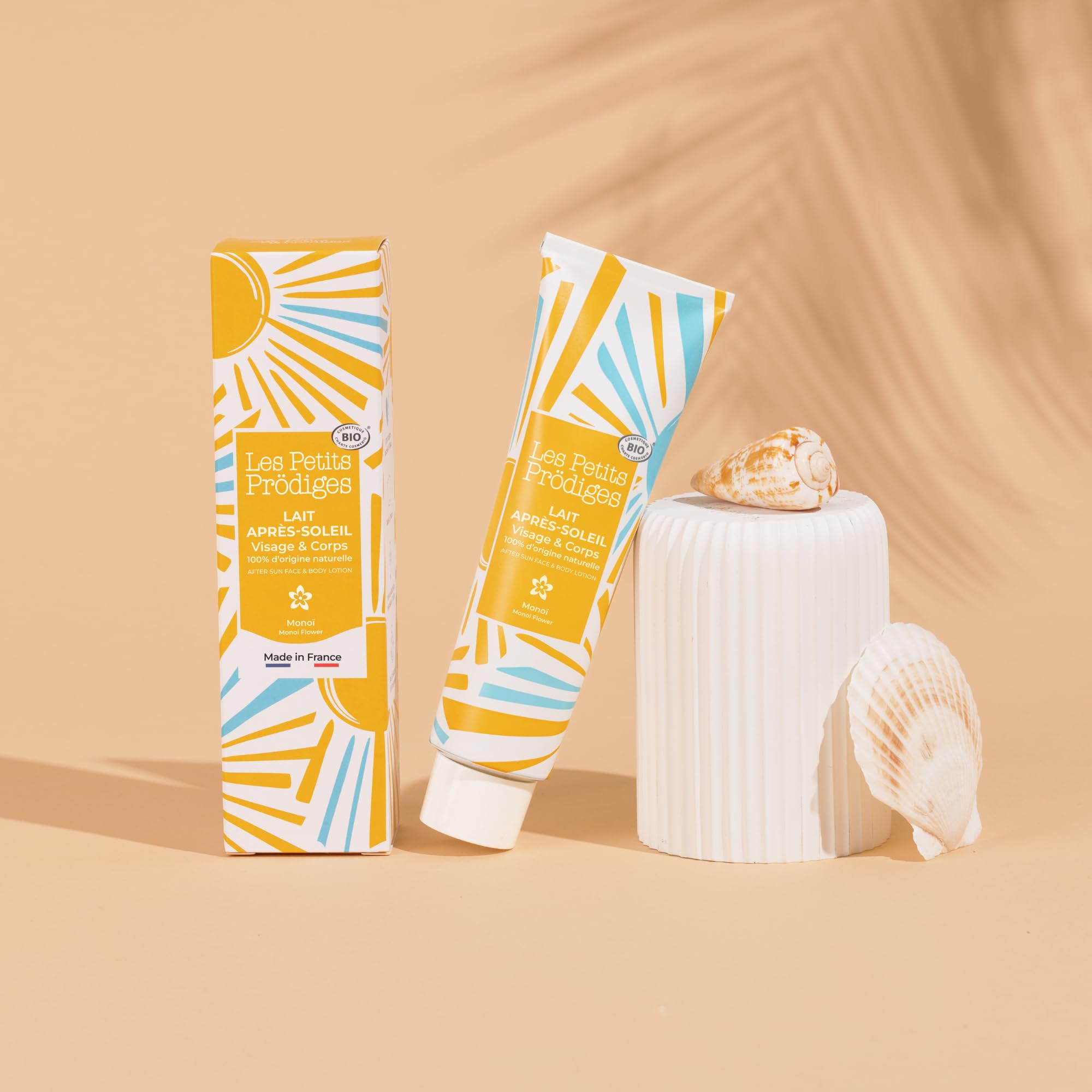 LES PETITS PRODIGES Lait Après Soleil Visage & Corps - Senteur Monoï - 100% Naturel, Bio, Hydrate, Apaise, Rafraîchit, au jus d'Aloe Vera - Tube en Aluminium recyclable - Fabriqué en France - 100ml