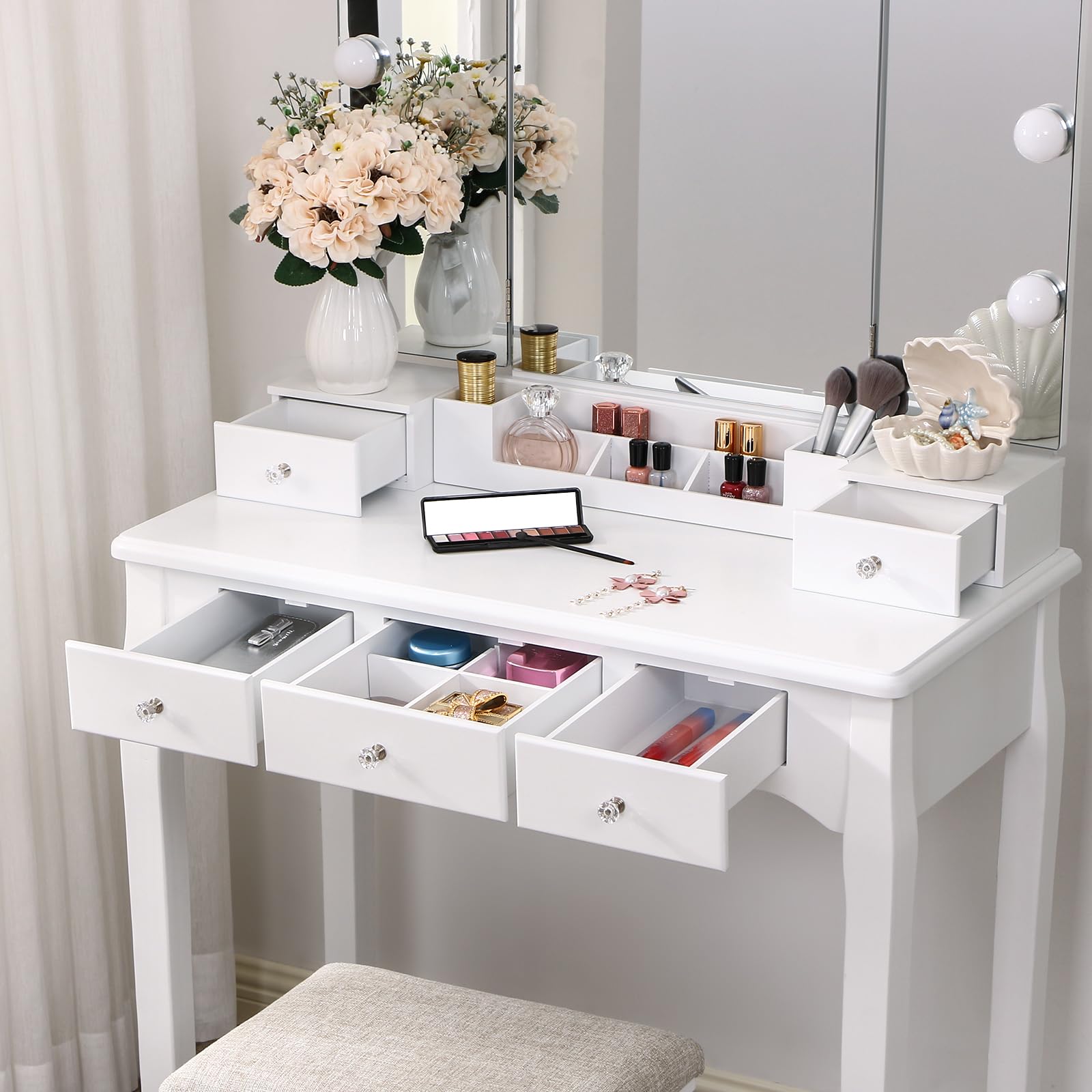 ANWBROAD Coiffeuse Table de Maquillage avec LED Lumière Dimmable Miroir