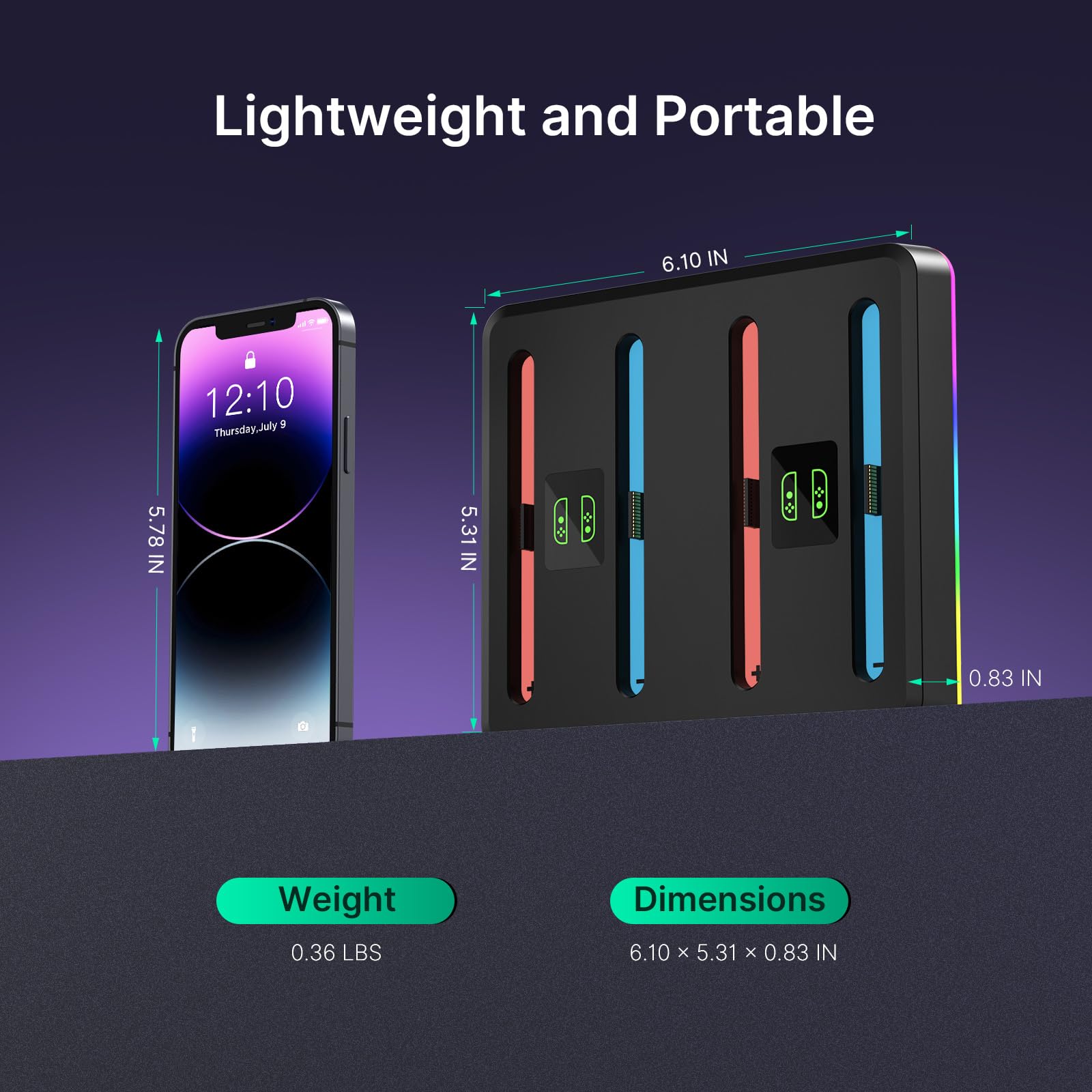 NexiGo Verbesserte Controller-Ladestation kompatibel mit Nintendo Switch 2, Ladestation für Joy-Cons mit Mehreren RGB-Lichtmodi, Tonbenachrichtigungen, LED-Anzeigen, integriertem Ständer