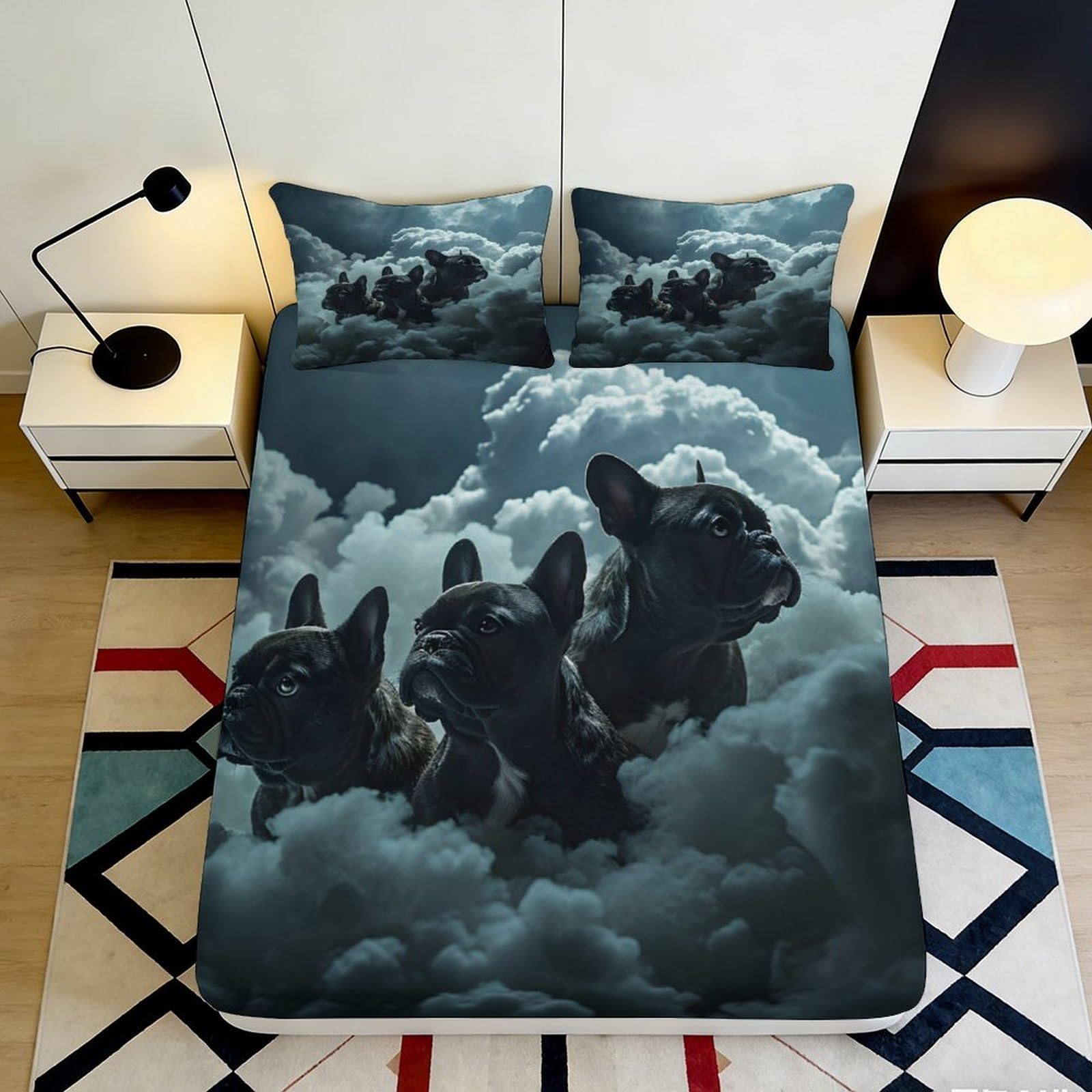 3D Printed Wolf Cloud Fitted Sheet Microfiber Deep Pocket Non-Slip Wolf Cloud Mattress Fitted Cover for Bedroom 140x200x25cm