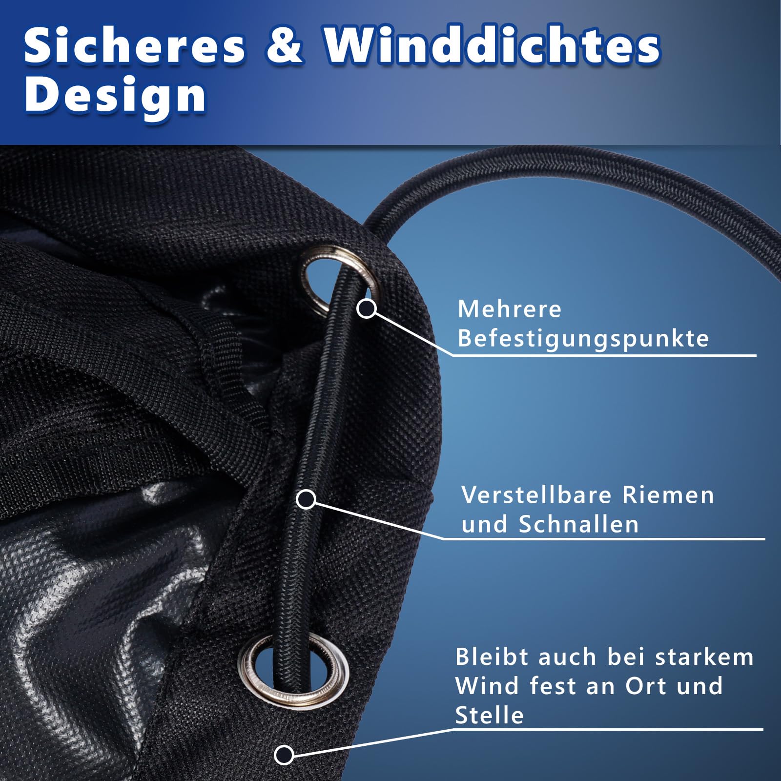 Bâche de remorque de qualité supérieure - 207,5 x 114 cm (bord 10 cm) - Tissu Oxford 600D noir - Extra indéchirable et imperméable - Bâche plate avec corde d'extension et coins renforcés - Bâche