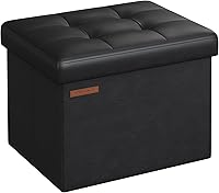 SONGMICS Folding Storage Ottoman Footrest Stool, Synthetic Leather Cube, 12.2x16.1x12.2in 286lb Capacity Ink Black ULSF100B01