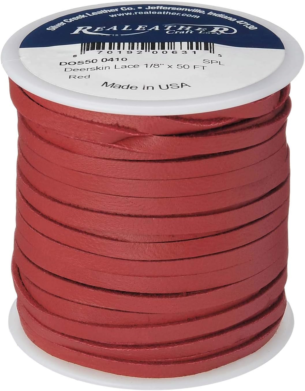 Silver Creek Leather Co Realeather DOS50-0410 Deerskin Leather Lace for Crafts and Jewelry Making, 0.125" x 50', Red, 1-Spool
