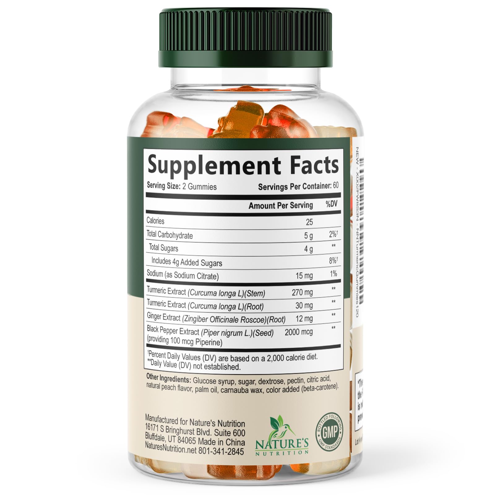 Turmeric Gummies - 95% Curcuminoids - Best Turmeric Curcumin Supplement with Ginger, Black Pepper for Enhanced Absorption, Natural Vegan Joint Support Curcumin Gummy - Tasty Peach Flavor - 120 Gummies — Amazon image 9