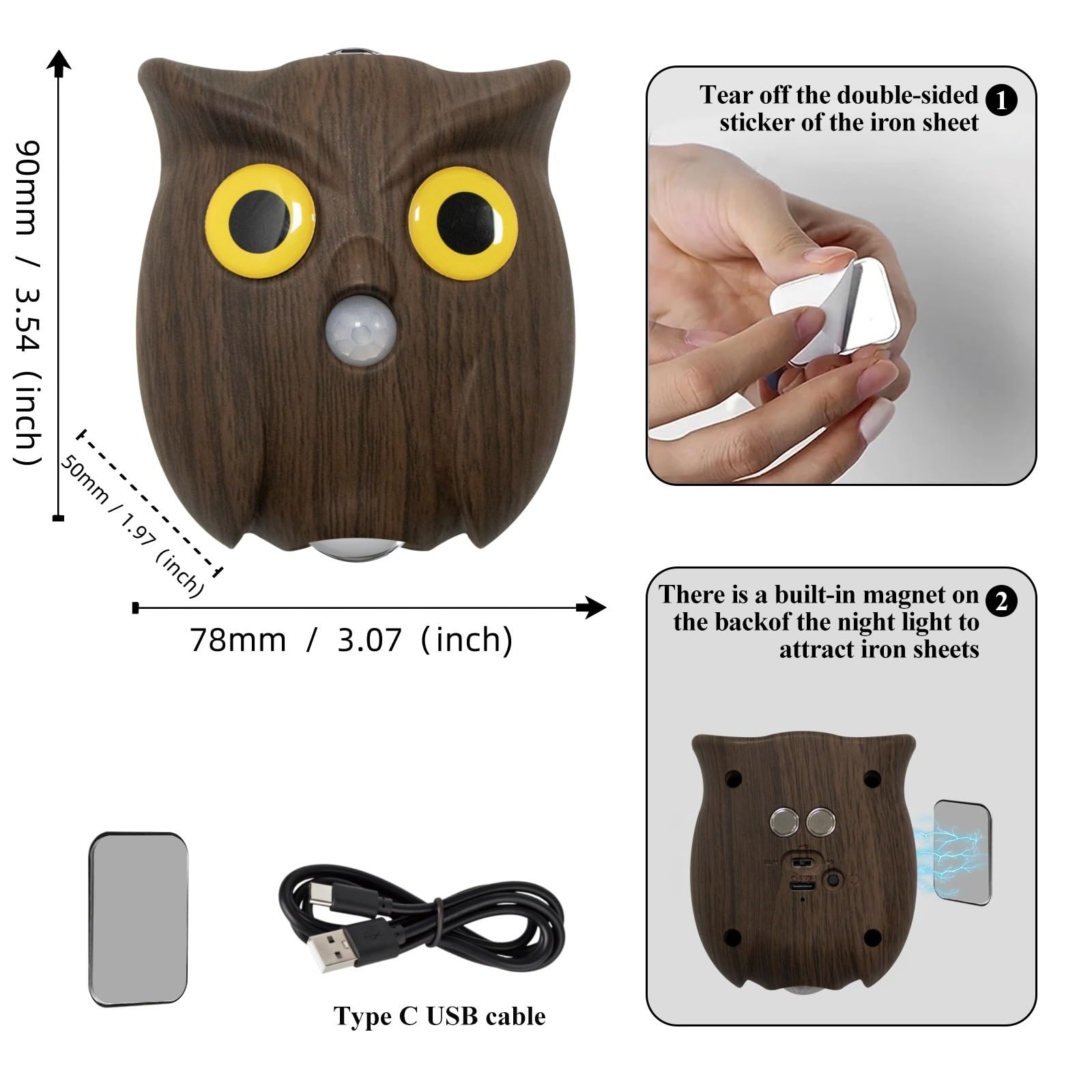 6 paquetes de luz nocturna LED con sensor de movimiento, brillo ajustable, lámpara de pared recargable por USB, instalación de adsorción magnética for pasillo dormitorio escaleras(6 pcs set)