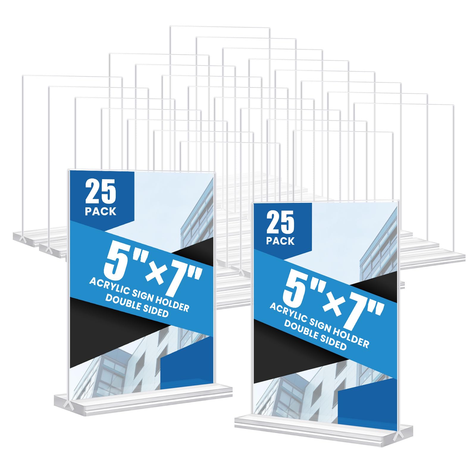 Photo 1 of Acrylic Sign Holder 5x7, 25 Pack Clear Double Sided Table Menu Vertical Display, Plastic Flyer Display Stand, Paper photo Plastic Sign Frame Suitable for Restaurants Office Store Hotels, Show Fair
