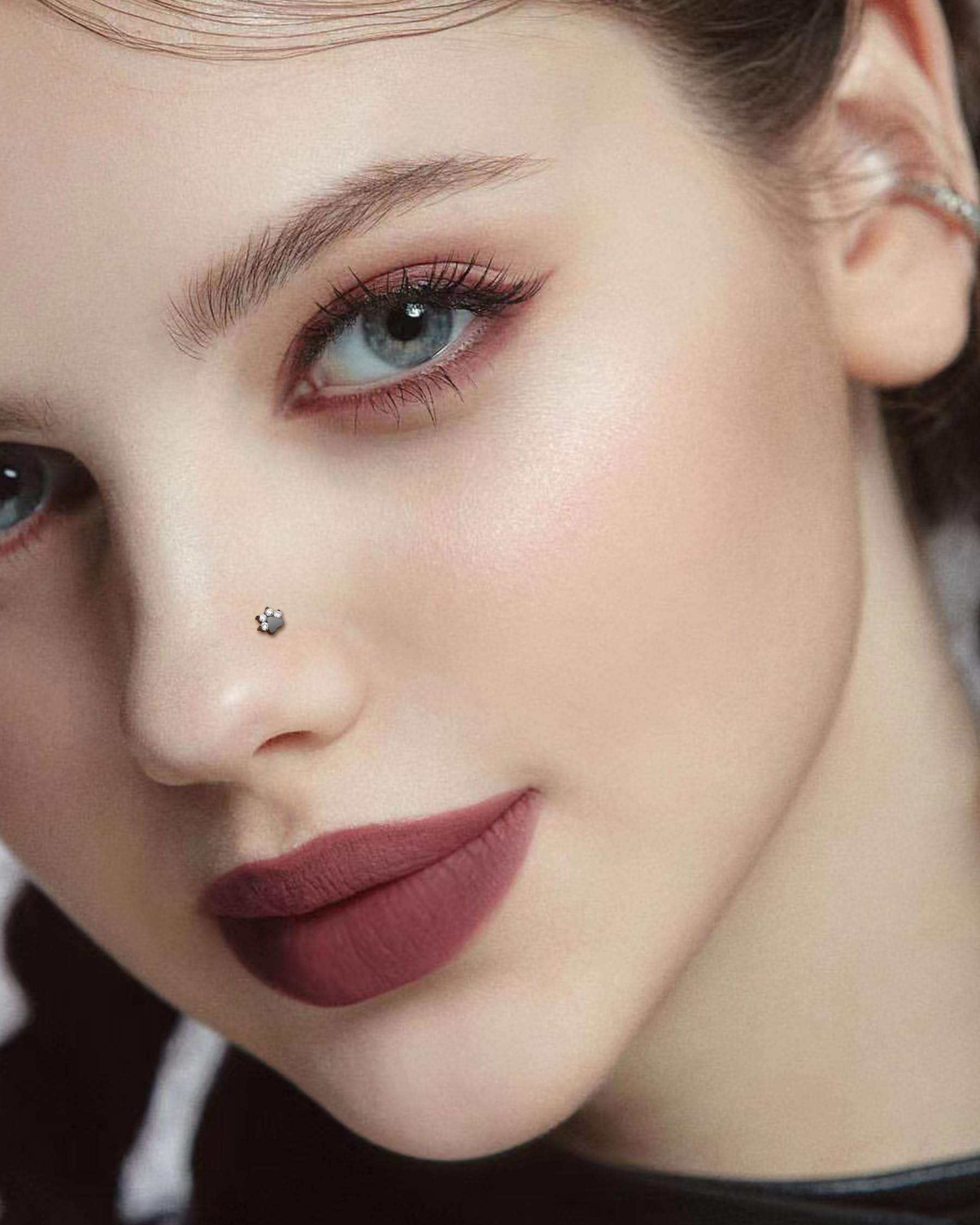 CM Crareesi Mania Nasenpiercing Ring G23 Titan Nasenring Silber Schwarz 20G Pfotenabdruck Nasenstecker S-förmig Nase Screw Nostril Piercing Schmuck Körper Piercing Schmuck