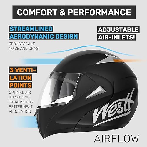 Miniatura 3 de Westt Motorcycle Helmets Modular Motorcycle Helmet for Adults Motorbike Helmet ATV Helmet with Dual Visor for Men & Women Full Face Helmet Flip Up