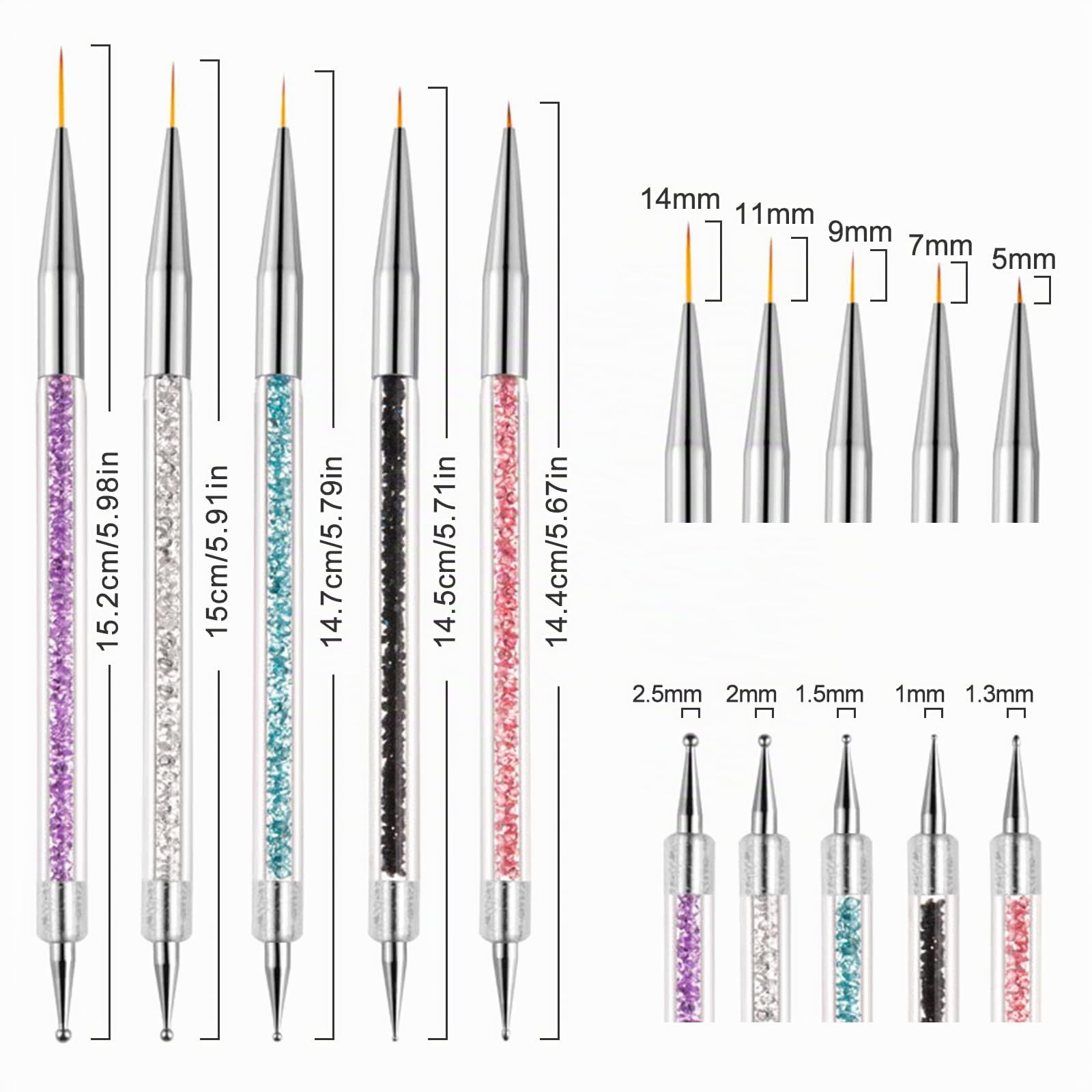 Sularpek 5 Pezzi Pennelli per Unghie, Pennelli Unghie Doppia Testa, Brush per Nail Art Penne dotter, Liner Pittura Pennello Set per DIY Disegno Decorazioni