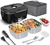 Vista 1 de Fiambrera eléctrica de 80 W, calentador de alimentos con doble contenedor, calentador de almuerzo portátil para adultos, lonchera térmica mejorada