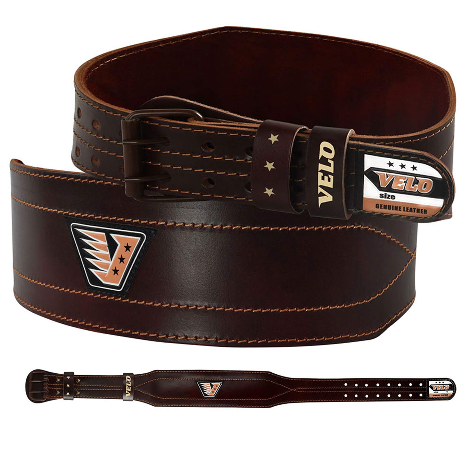 VELO Weight Lifting Belt for Fitness Gym - Adjustable Leather Belt-Slim 6" (M, Brown)