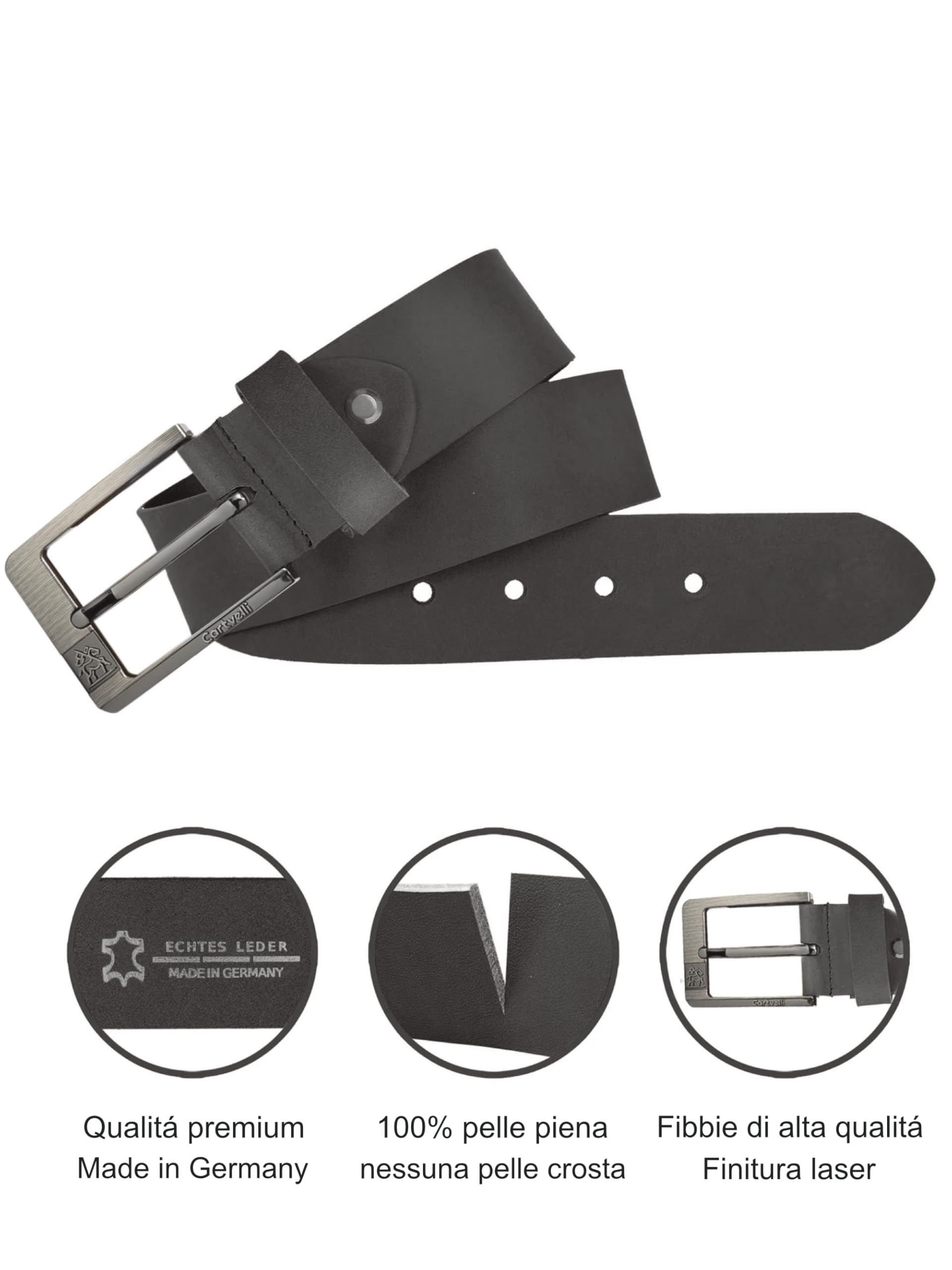 cintura in pelle premium per uomo grigio realizzata in Germania con confezione regalo - cintura da uomo in vera pelle 40 mm - adatta per abito jeans chino pantaloni