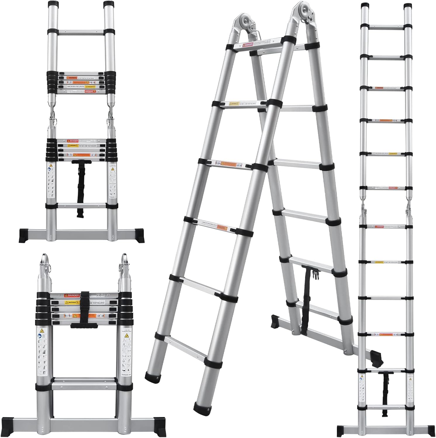 Telescoping Extension Ladder 12.5FT, AFrame Straight 2in1 Multi