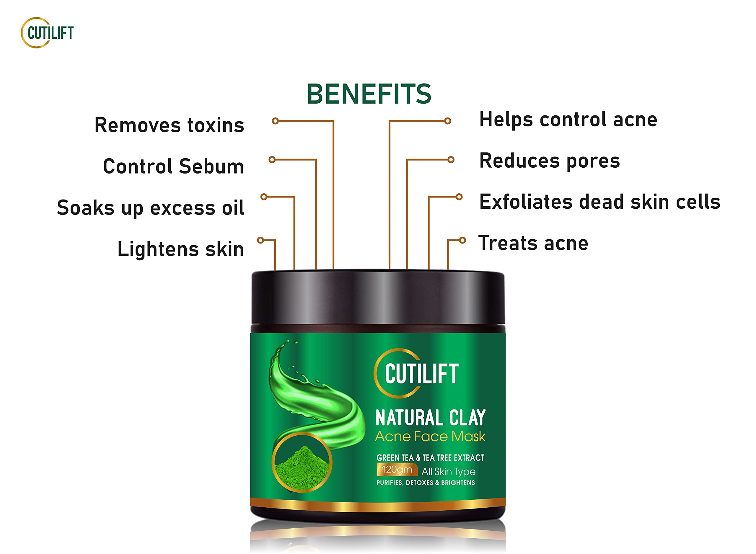 Cutilift Natural clay 2% Salicylic Acid Clay Face Mask Tea Tree Mask for Men and Women for Acne & Blemish Prone Skin 1