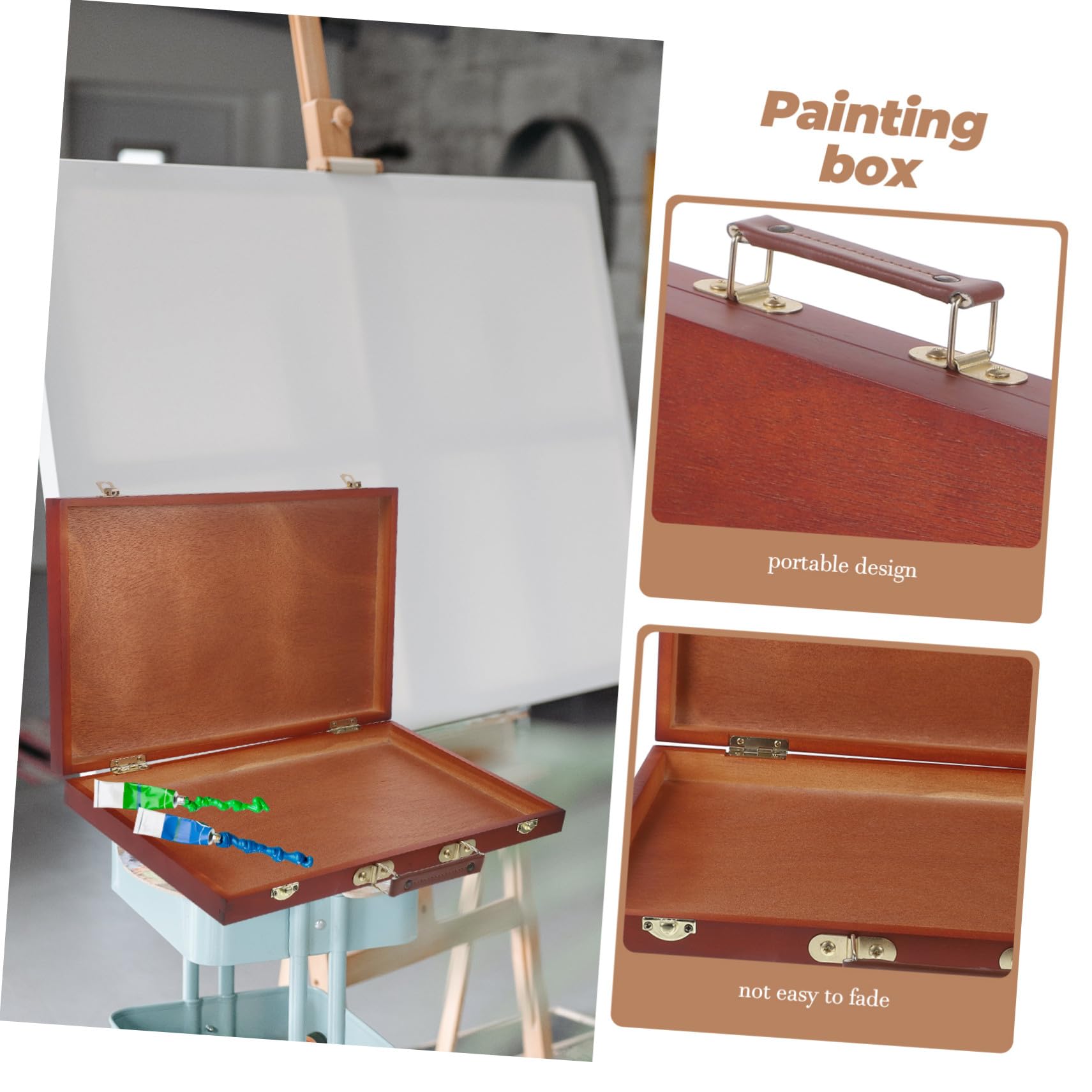 Homoyoyo Boîte de Peinture Bois Style Européen pour Artistes et Étudiants, Mallette Légère Poignée, Rangement Solide et Portable pour Usage en Extérieur